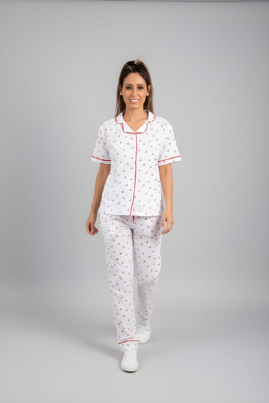 סט פיג'מה מכופתרת הדפס דובדבן