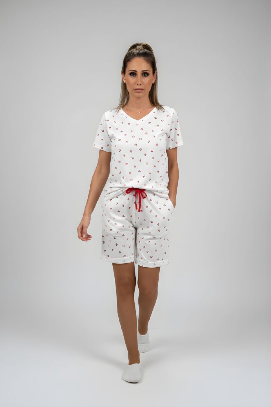 סט פיג'מה דובדבנים קצר